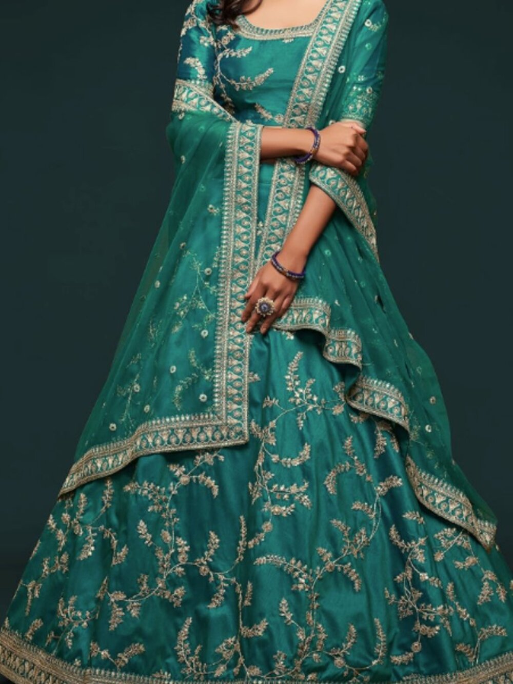Green Dori Embroidered Art Silk Lehenga Set